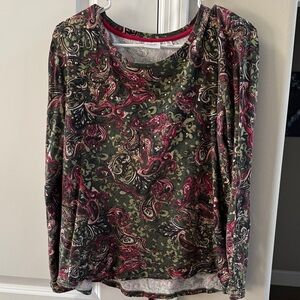 Rafaella Olive & Pink Paisley Long-Sleeve Crew Neck Top